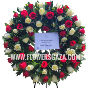 CORONA DE ROSAS AMARILLAS Y ROJAS